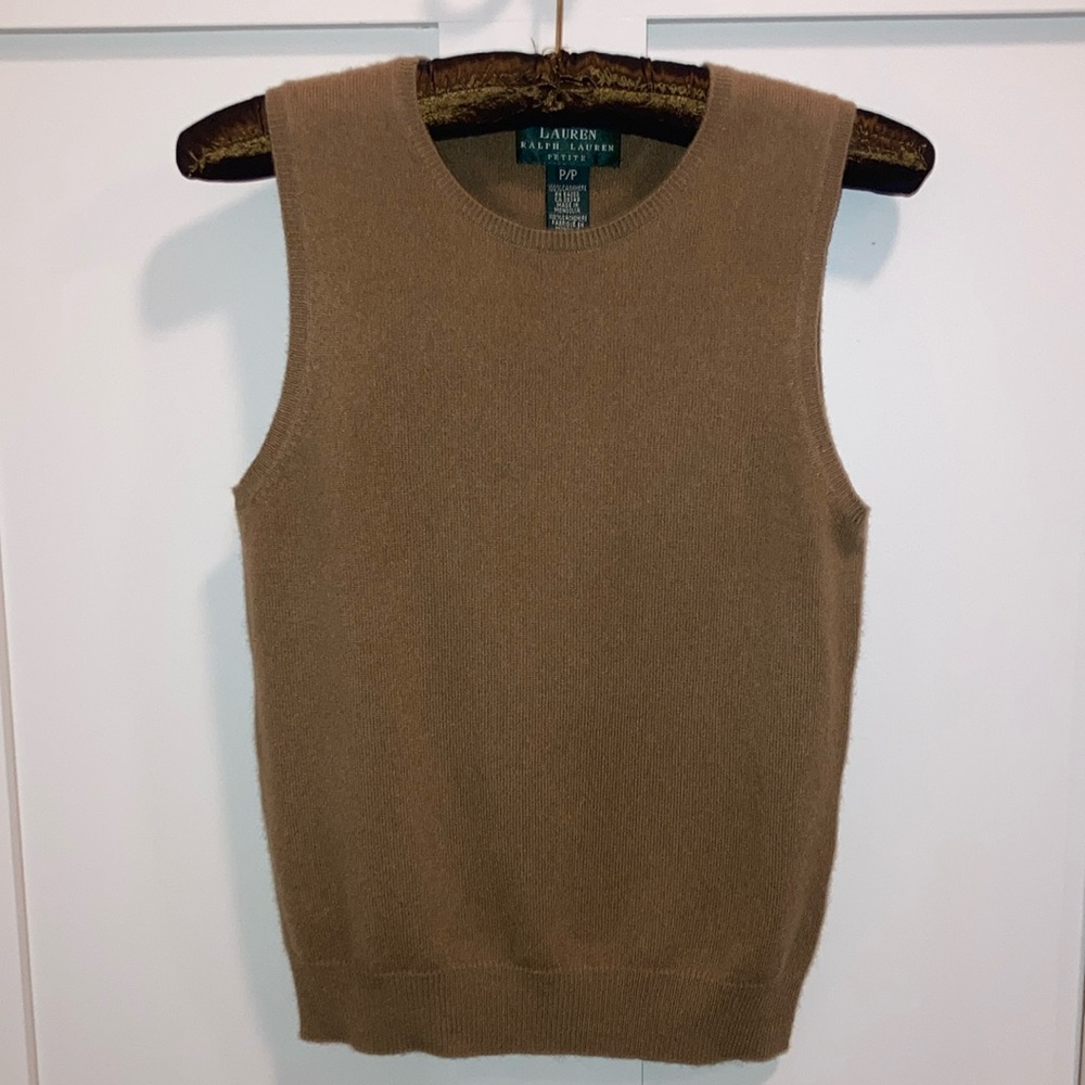 Petite NWT brown cashmere shell sweater. Lauren Ralph Lauren.